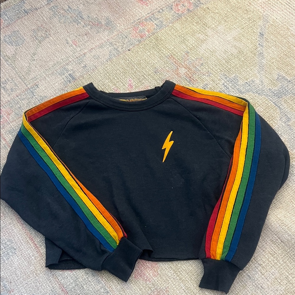 Aviator Nation Black Sweatshirt with Rainbow Stripes